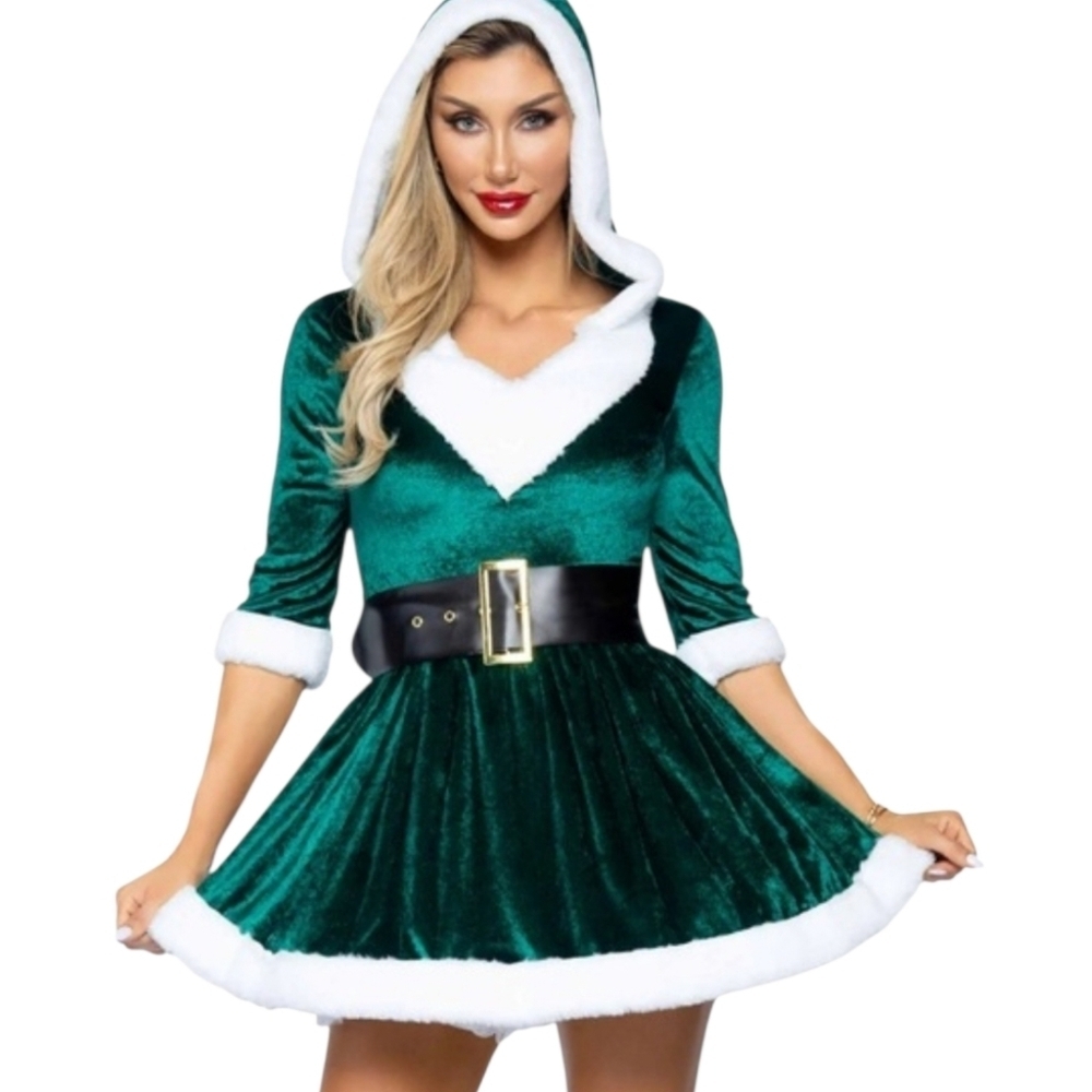 Leg Avenue Emerald Green Stretch Velvet Holiday Elf Dress M/l